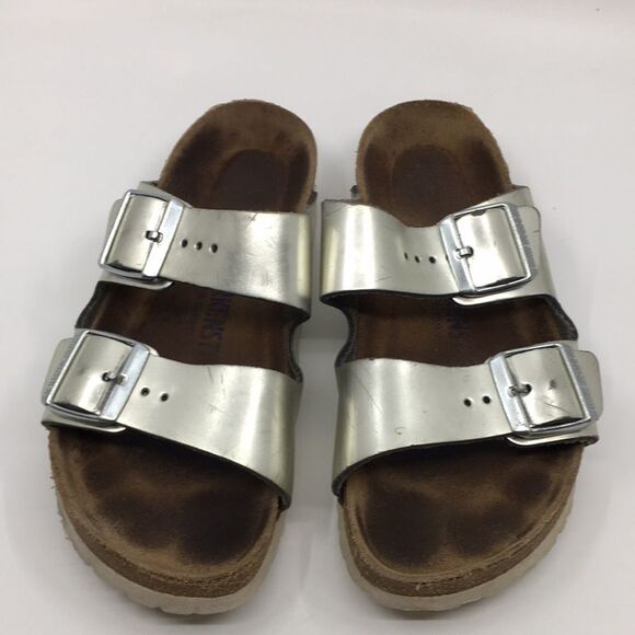 Birkenstock Shoes - Birkenstock Arizona Birko-Flor Metallic Champagne Light Gold Soft Footbed EU 38